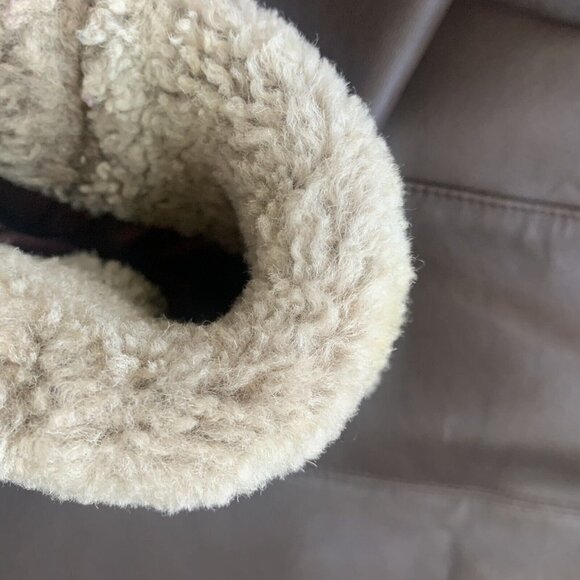 Tahari Shearling Aviator Jacket Women Size S-M Brown Genuine Leather & Lamb‎ Fur - Picture 8 of 11